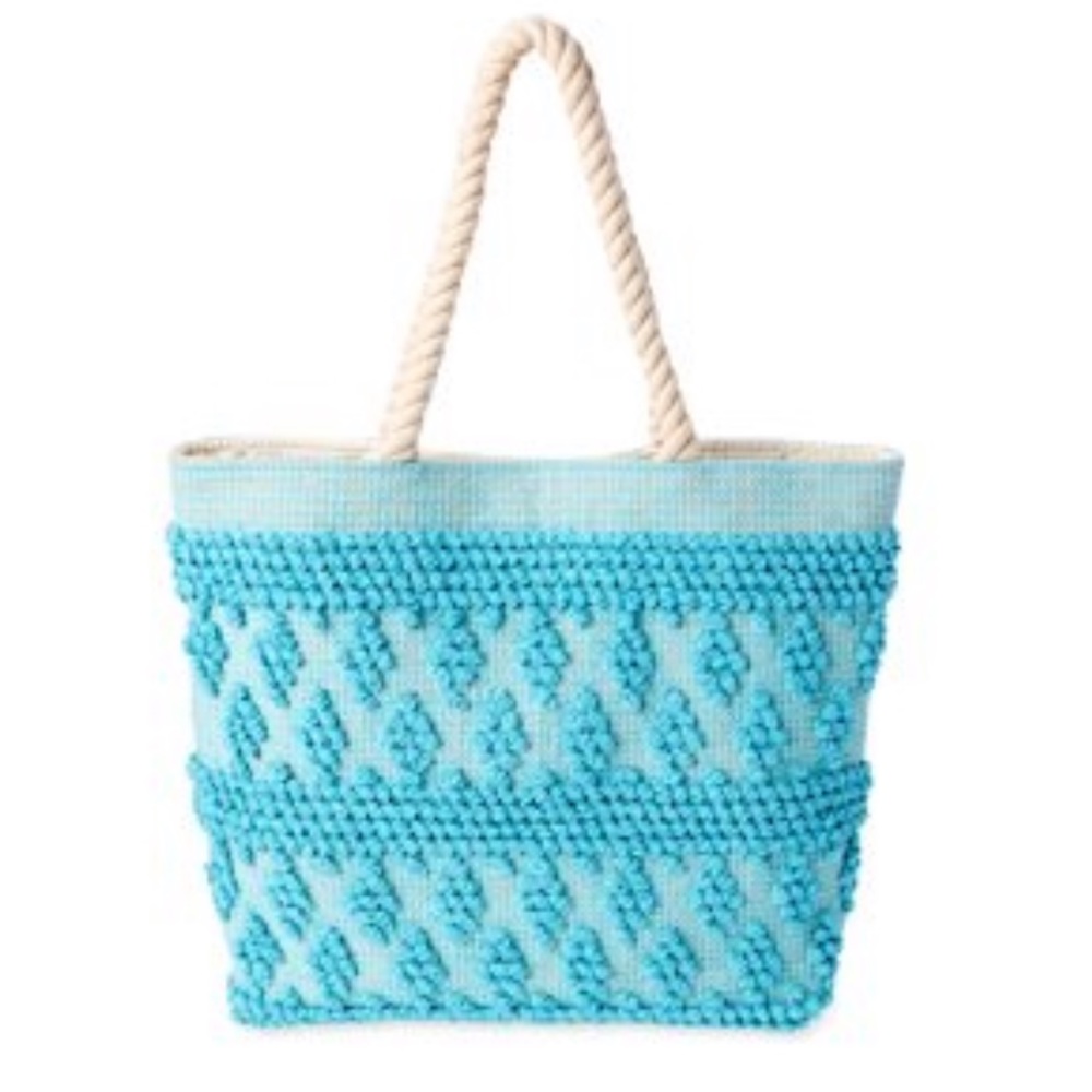 🪷 Turquoise / Teal Jacquard Beach Tote Bag